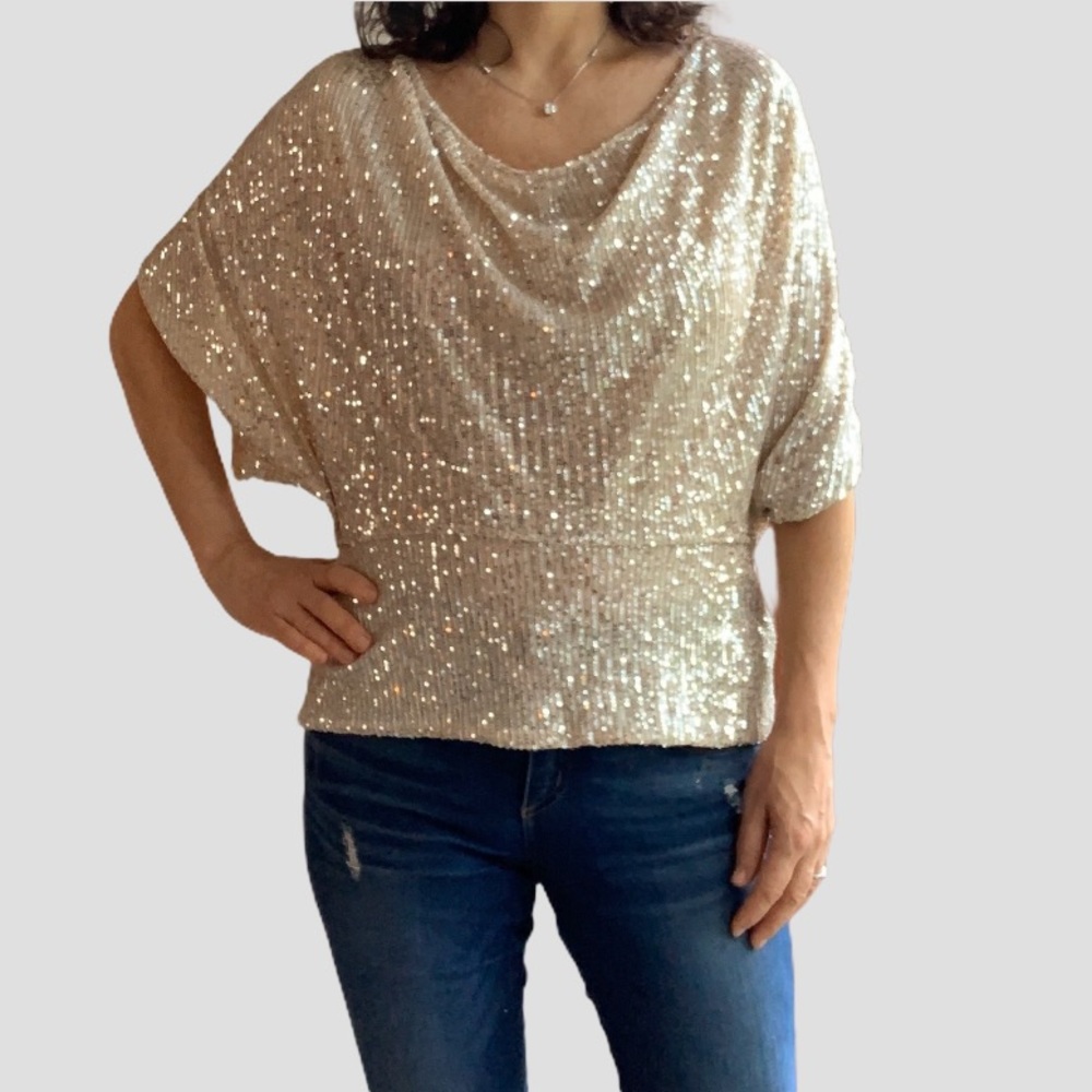 Hayden Gold Sequin Draped Short Sleeve Top